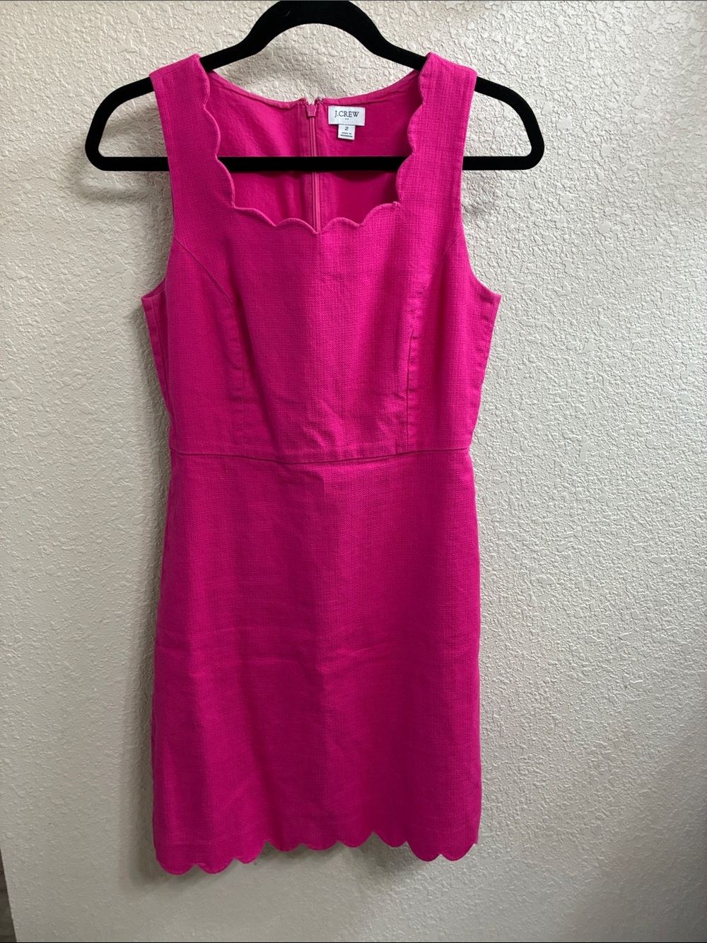 J. Crew Scallop-Trim Sleeveless Dress in Fuchsia